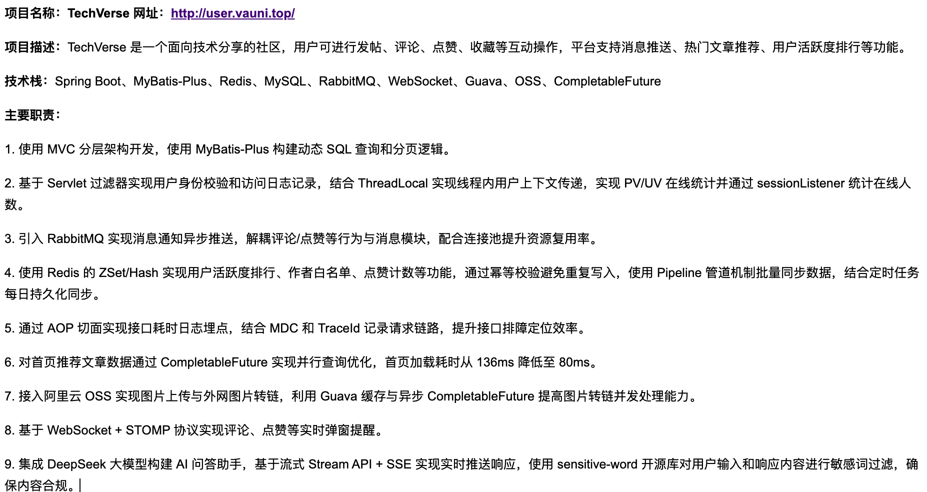 我先给一个如何写技术派到简历的模板