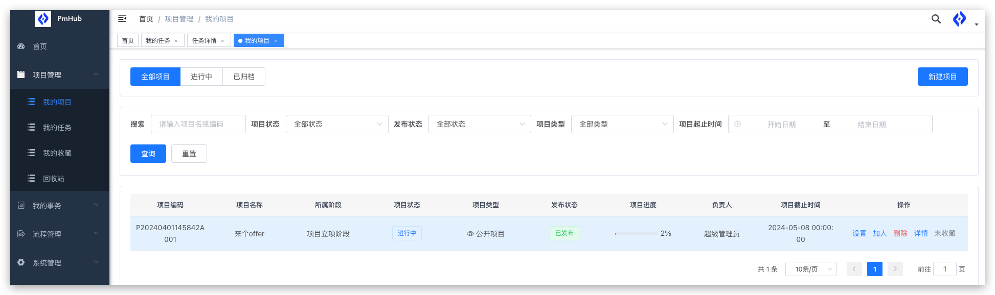 PmHub项目管理页