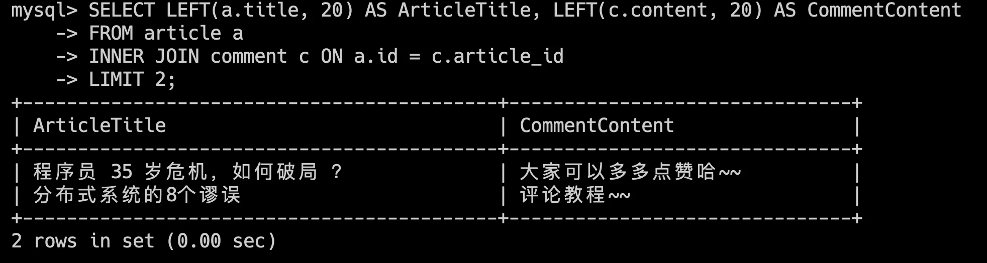技术派实战项目：内连接的结果