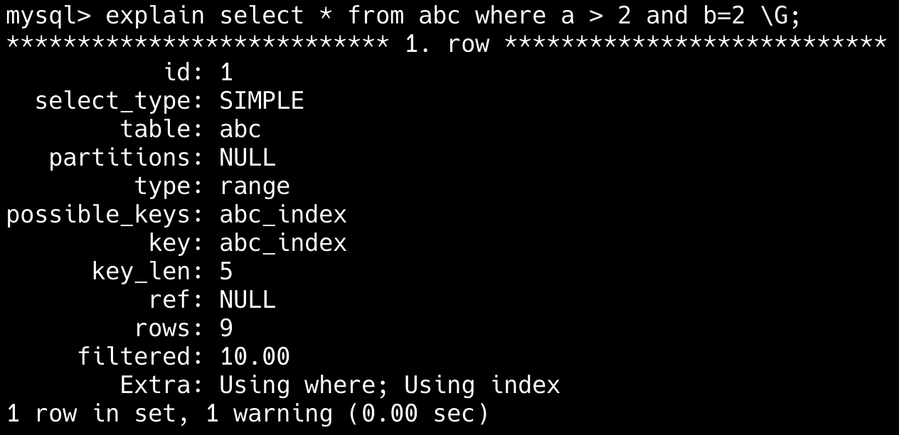 二哥的 Java 进阶之路：rows 为 9 行说明的确走索引了，但还需要额外过滤