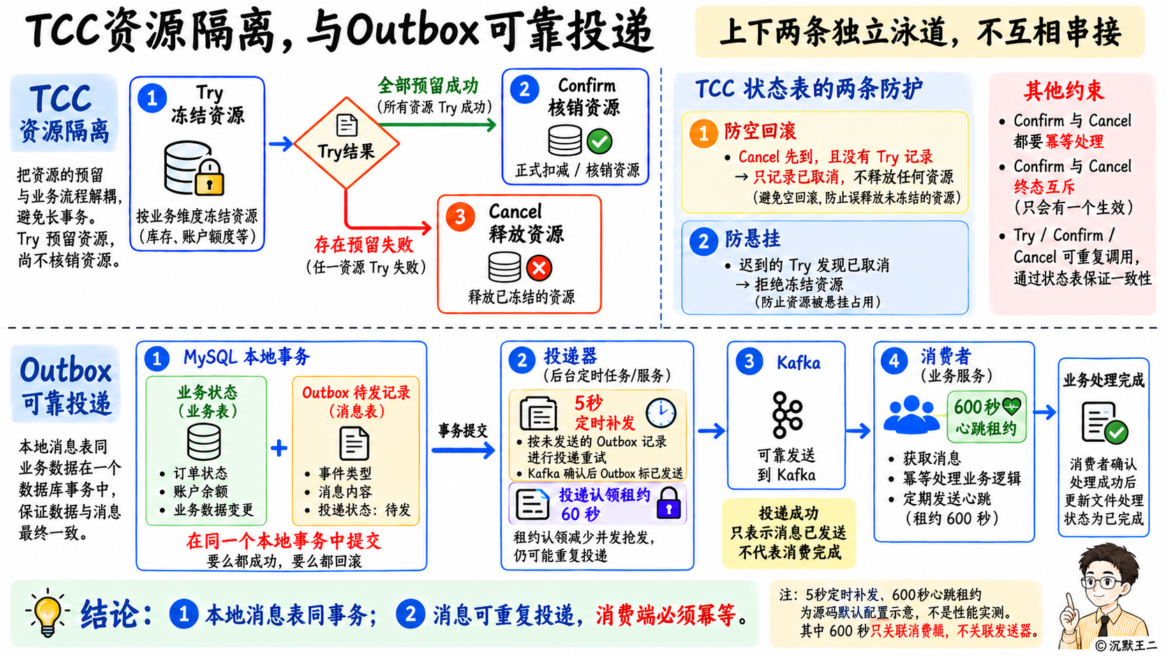 TCC状态表防护与Outbox投递、消费处理