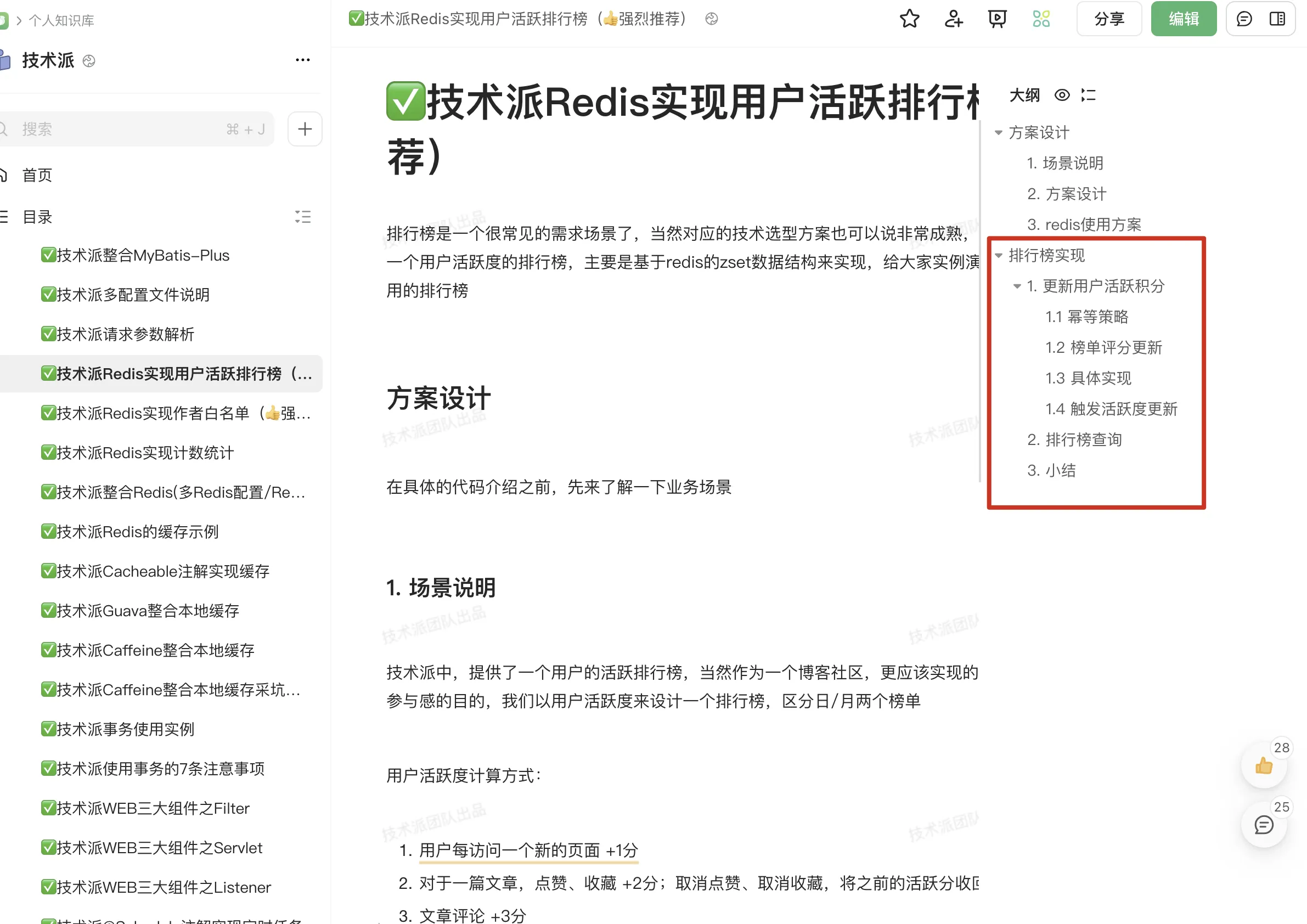技术派专栏：用户活越排行榜