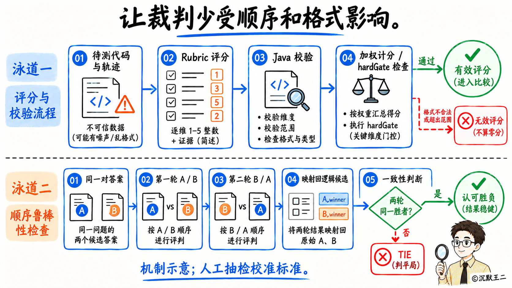Rubric计分与位置平衡成对评测